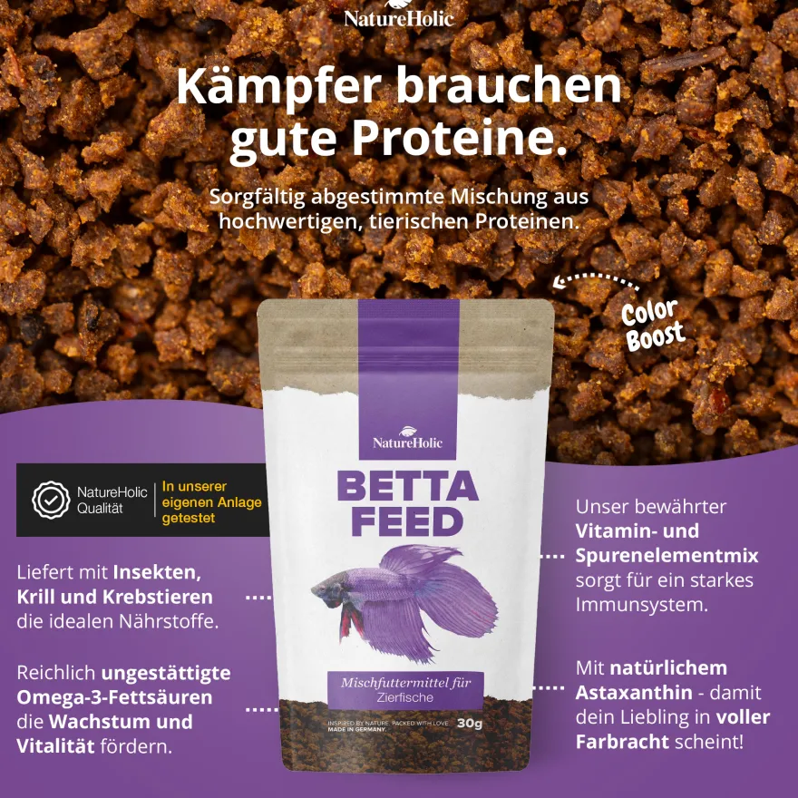 NatureHolic Bettafeed, Spezialfutter für Kampffische, 30 g