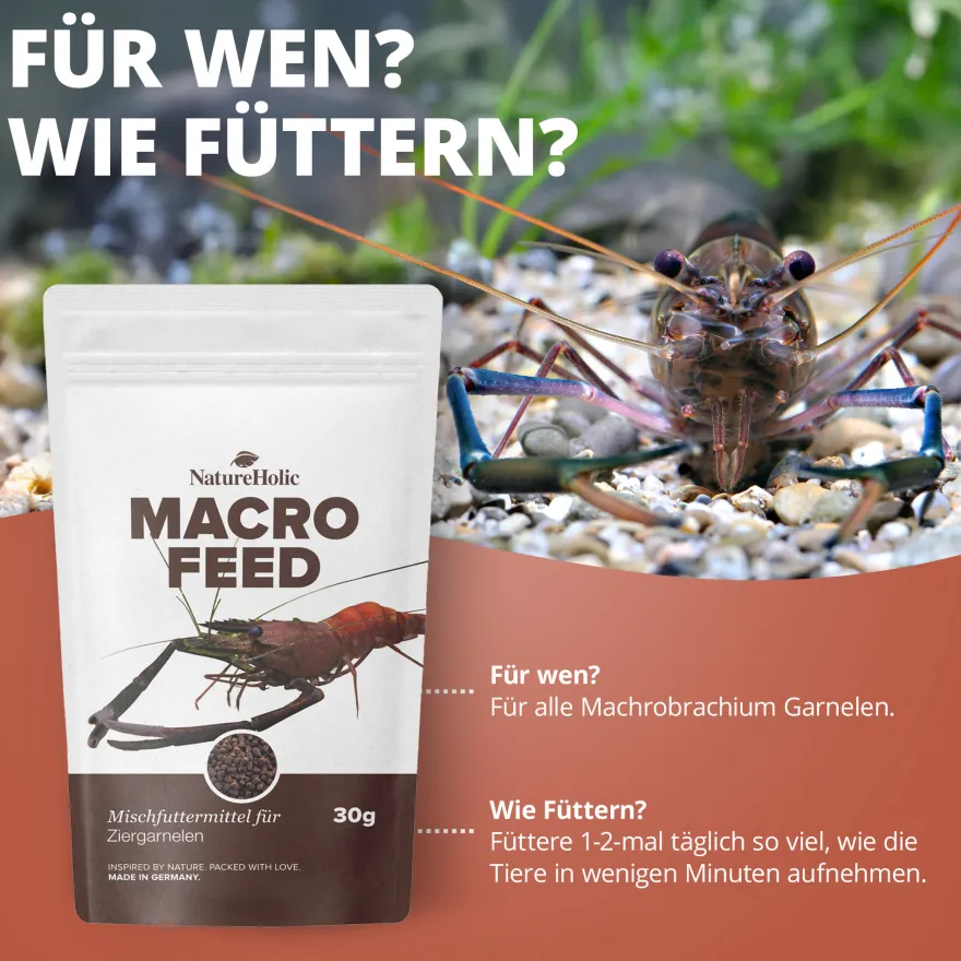 NatureHolic Macrofeed, Großarmgarnelen Futter, 30 g