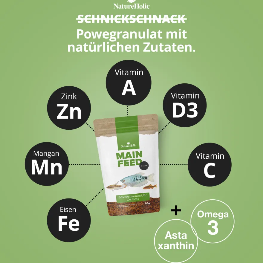 NatureHolic Mainfeed Granulat, Zierfisch Hauptfutter, 30 g