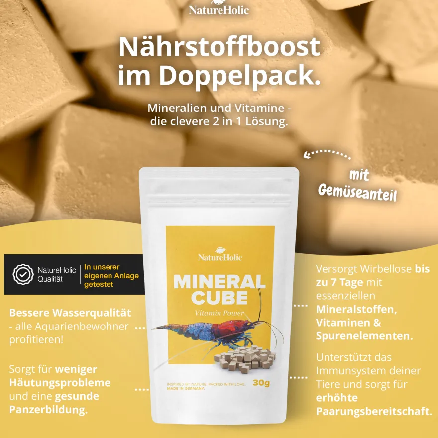 NatureHolic MineralCube Bundle, 4 Sorten, Mineralien für Garnelen, Schnecken & Krebse