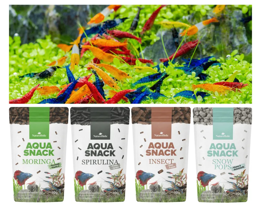 NatureHolic Snackbundle für Zwerggarnelen, Spirulina, Moringa, Insect & Snow Pops, 4 x 30 g