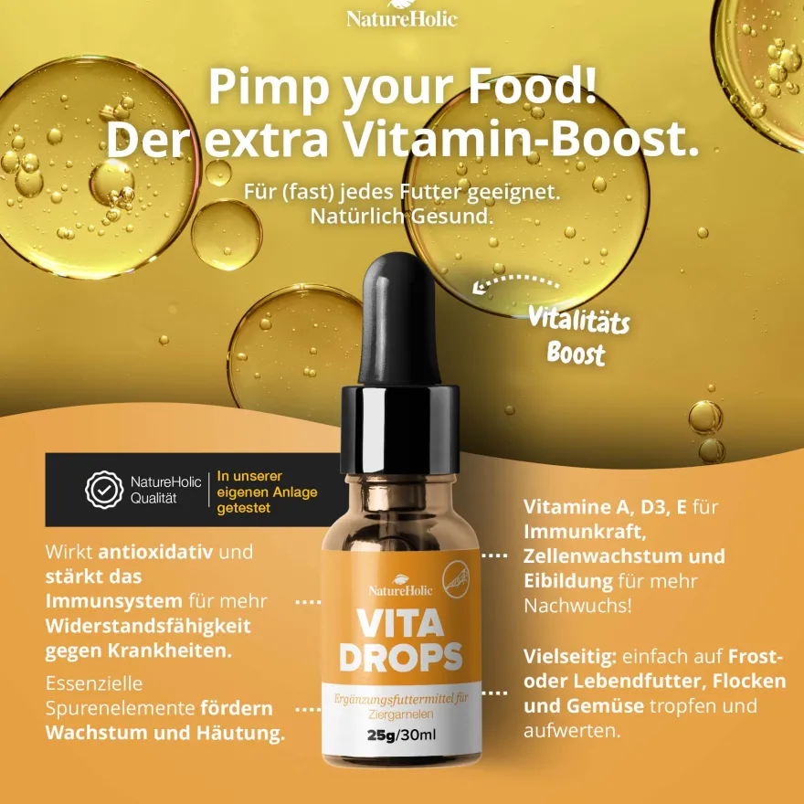 NatureHolic Vita Drops Shrimp, Garnelenfutter Zusatz für mehr Vitalität, 30 ml