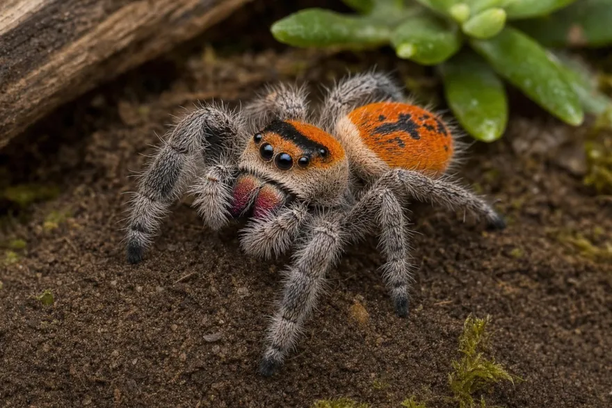 Rot-orange Königsspringspinne, Phidippus regius